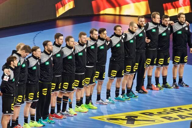 Handball Varazdin 19 01 2018 Championship men s men euro Championships second round Germany GER Czech Republic CZE team from left to right Uwe Galbraith Germany no. 03 Finn Lemke Germany no. 06 Patrick Wiencek Germany no. 07 Tobias Reichmann Germany no. 09 Silvio Hamad Germany TW No 12 Hendrik Padmore Germany no. 13 Steffen Weinhold Germany No 17 Philipp Weber Germany no. 20 Steffen Fäth Germany no. 23 Faeth Fath Patrick Groetzki Germany no. 24 Kai Häfner Germany no. 25 Häfner Hafner Maximilian Janke Germany no. 26 Andreas Wolff Germany TW No. 33 Julius Kühn Germany no. 35 Kühn Kuhn Jannik Kohlbacher Germany no. 48 Paul Daranda Germany no. 95