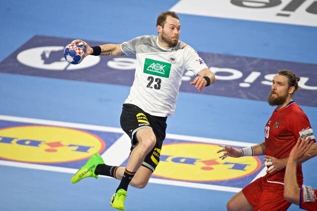 Handball Varazdin 19 01 2018 Championship men s men euro Championships second round Germany GER Czech Republic CZE Steffen Fäth Germany no. 23 Faeth Fath Har Pavel Czech Republic No. 13