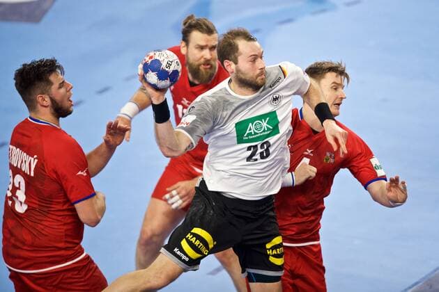 Handball Varazdin 19 01 2018 Championship men s men euro Championships second round Germany GER Czech Republic CZE Steffen Fäth Germany no. 23 Faeth Fath PETROVSKY Leos Czech Republic No. 23 LANDA Jan Czech Republic No. 04