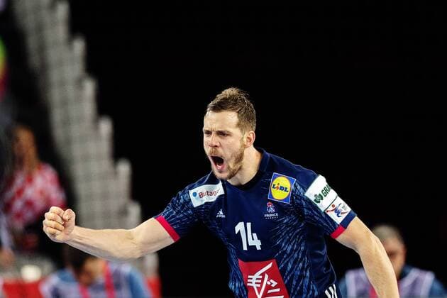 180120 French Kentin Mahe exults in the handball match between Sweden and France in Handball CHAMPIONSHIP January 20, 2018 2018 in Zagreb  Copyright: LUDVIGxTHUNMAN BB180120LT011