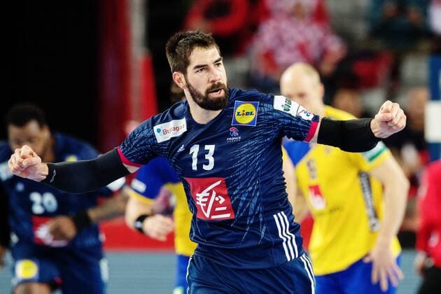 180120 France s Nikola Karabatic exults in the handball match between Sweden and France in Handball CHAMPIONSHIP January 20, 2018 2018 in Zagreb  Copyright: LUDVIGxTHUNMAN BB180120LT019