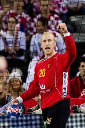 180120 Sveriges malvakt Mikael Appelgren exults in handball game between Sweden and France in Handball CHAMPIONSHIP January 20, 2018 2018 in Zagreb  Copyright: LUDVIGxTHUNMAN BB180120LT030