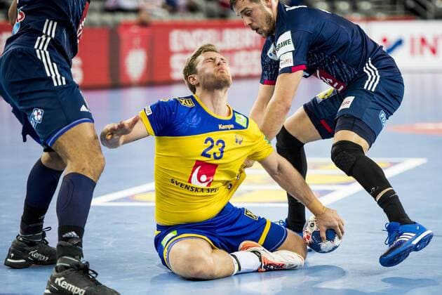 180120 Sweden s Albin Lagergren in handball game between Sweden and France in Handball CHAMPIONSHIP January 20, 2018 2018 in Zagreb  Copyright: LUDVIGxTHUNMAN BB180120LT033