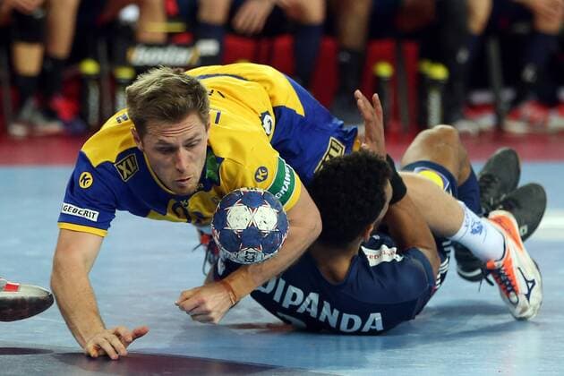 European Handball Championship, Group I, 4th round, Sweden - France 20.01.2018., Arena Zagreb, Zagreb, Croatia - 2018 European Men s Handball Championship, Group I, 4th round, Sweden - France. Albin Lagergren, Adrien Dipanda.  DaliborxUrukalovic PIXSELL