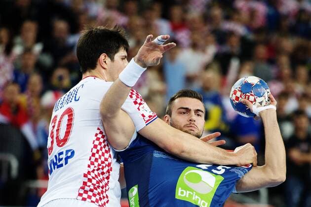 180120 Croatia s Marko Mamic defends against Norwegian Eivind Tangen in handball game between Croatia and Norway during Handball CHAMPIONSHIPS on January 20, 2018 2018 in Zagreb  Copyright: LUDVIGxTHUNMAN BB180120LT111