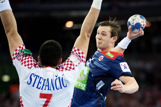 180120 Norges Sander Sagosen in handball game between Croatia and Norway during Handball CHAMPIONSHIPS on January 20, 2018 2018 in Zagreb  Copyright: LUDVIGxTHUNMAN BB180120LT121