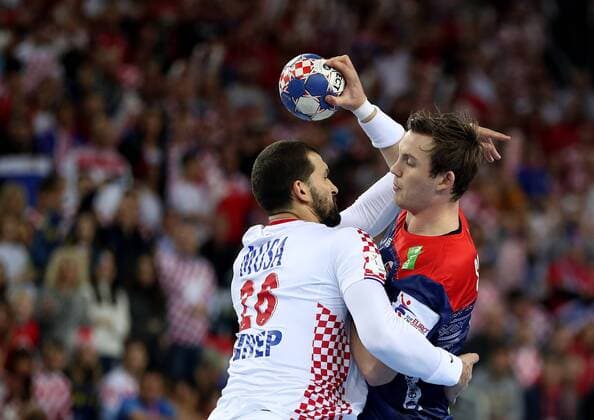 European Handball Championship, Group I, 4th round, Croatia - Norway 20.01.2018., Arena Zagreb, Zagreb, Croatia - 2018 European Men s Handball Championship, Group I, 4th round, Croatia - Norway. Zeljko Musa, Sander Sagosen. IgorxKralj PIXSELL