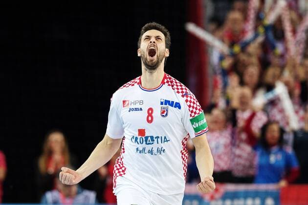 180120 Croatia s Marko Kopljar exults in the handball match between Croatia and Norway during Handball CHAMPIONSHIPS on January 20, 2018 2018 in Zagreb  Copyright: LUDVIGxTHUNMAN BB180120LT139