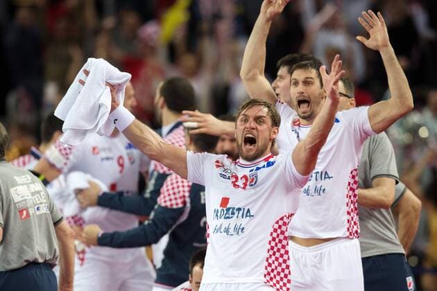 180120 Croatia s Stipe Mandalinic cheering during handball match between Croatia and Norway during Handball CHAMPIONSHIPS on January 20, 2018 2018 in Zagreb  Copyright: LUDVIGxTHUNMAN BB180120LT161
