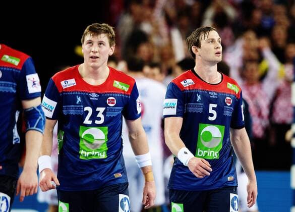 180120 Norway s Goran Johannessen and Sander Sagosen moping around after the handball match between Croatia and Norway during Handball CHAMPIONSHIPS on January 20, 2018 2018 in Zagreb  Copyright: LUDVIGxTHUNMAN BB180120LT166