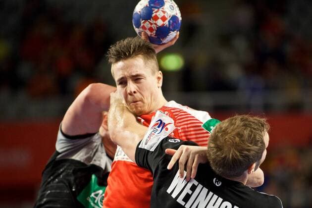 Handball Varazdin 21 01 2018 Championship men s men euro Championships second round Germany GER Denmark DAN DAMGAARD NIELSEN Michael Denmark No. 27 Steffen Weinhold Germany No 17
