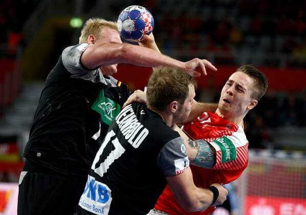 European Handball Championship, Group II, 4th round, Germany - Denmark 21.01.2018., Arena Varazdin, Varazdin, Croatia - 2018 European Men s Handball Championship, Group II, 4th round, Germany - Denmark. Michael Damgaard Nielsen, Steffen Weinhold. IgorxKralj PIXSELL