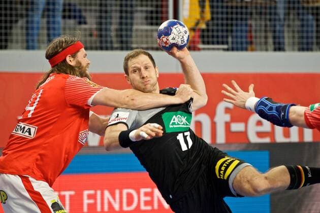Handball Varazdin 21 01 2018 Championship men s men euro Championships second round Germany GER Denmark DAN Steffen Weinhold Germany no. 17 HANSEN Mikkel Denmark No. 24