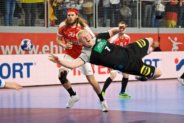 Handball Varazdin 21 01 2018 Championship men s men euro Championships second round Germany GER Denmark DAN Patrick Wiencek Germany no. 07 HANSEN Mikkel Denmark No. 24