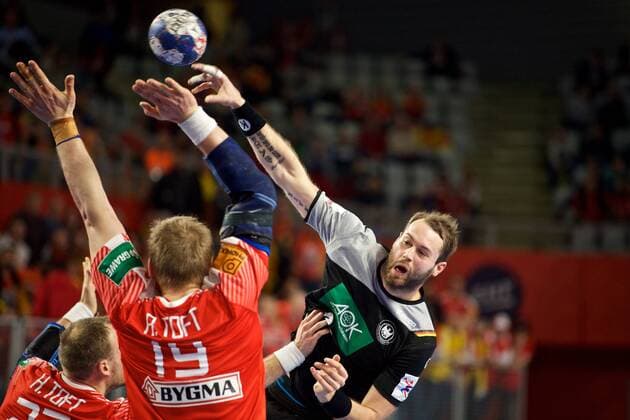Handball Varazdin 21 01 2018 Championship men s men euro Championships second round Germany GER Denmark DAN Steffen Fäth Germany no. 23 Faeth Fath TOFT René Denmark No. 19 TOFT HANSEN Henrik Denmark No. 23