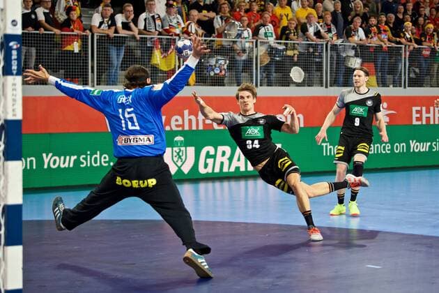 Handball Varazdin 21 01 2018 Championship men s men euro Championships second round Germany GER Denmark DAN Rune Dahmke Germany no. 34 GREEN Jannick Denmark TW No. 16
