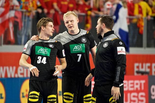 Handball Varazdin 21 01 2018 Championship men s men euro Championships second round Germany GER Denmark DAN Rune Dahmke Germany no. 34 Patrick Wiencek Germany no. 07 Jannik Kohlbacher Germany no. 48