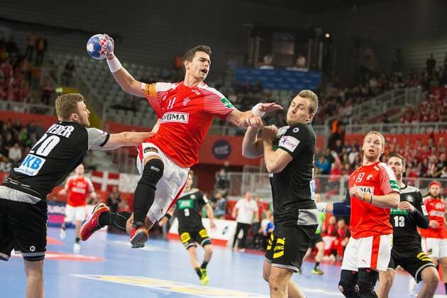 Handball, EM, Deutschland - Dänemark LAUGE SCHMIDT Rasmus (Danemark - Denmark) HANDBALL : Allemagne vs Danemark - Championnat d europe EHF - 21 01 2018 TheophileLaurent Panoramic 