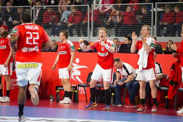 Handball, EM, Deutschland - Dänemark Joie Danemark HANDBALL : Allemagne vs Danemark - Championnat d europe EHF - 21 01 2018 TheophileLaurent Panoramic 