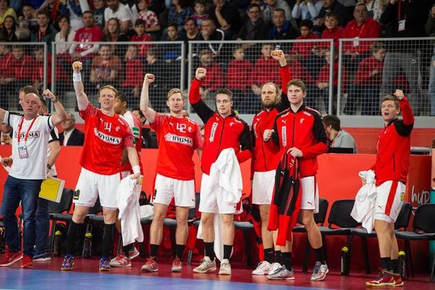 Handball, EM, Deutschland - Dänemark Joie Danemark HANDBALL : Allemagne vs Danemark - Championnat d europe EHF - 21 01 2018 TheophileLaurent Panoramic 