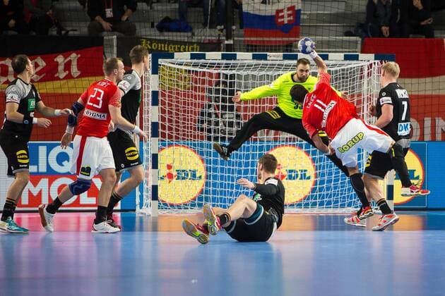 Handball, EM, Deutschland - Dänemark LAUGE SCHMIDT Rasmus (Danemark - Denmark) HANDBALL : Allemagne vs Danemark - Championnat d europe EHF - 21 01 2018 TheophileLaurent Panoramic 