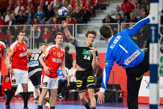 Handball, EM, Deutschland - Dänemark DAHMKE Rune (Allemagne - Germany) HANDBALL : Allemagne vs Danemark - Championnat d europe EHF - 21 01 2018 TheophileLaurent Panoramic 