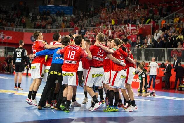 Handball, EM, Deutschland - Dänemark Joie Danemark HANDBALL : Allemagne vs Danemark - Championnat d europe EHF - 21 01 2018 TheophileLaurent Panoramic 