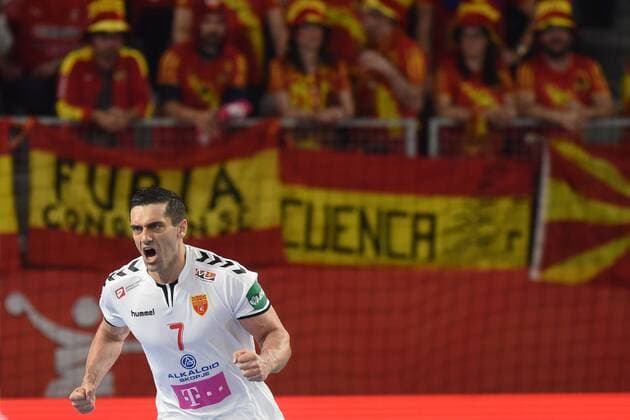 Handball, EM, Mazedonien - Spanien European Handball Championship, Group II, 4th round, FYR Macedonia - Spain 21.01.2018., Arena Varazdin, Varazdin, Croatia - 2018 European Men s Handball Championship, Group II, 4th round, FYR Macedonia - Spain. Kiril Lazarov VjeranxZganec-Rogulja PIXSELL