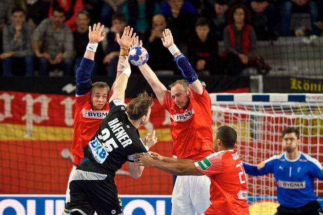 Handball Varazdin 21 01 2018 Championship men s men euro Championships second round Germany GER Denmark DAN Kai Häfner Germany no. 25 Häfner Hafner TOFT René Denmark No. 19 TOFT HANSEN Henrik Denmark No. 23 MENSAH LARSEN Mads Denmark No. 22