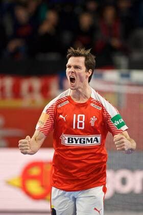 Handball Varazdin 21 01 2018 Championship men s men euro Championships second round Germany GER Denmark DAN LINDBERG Hans Denmark No 18 cheers