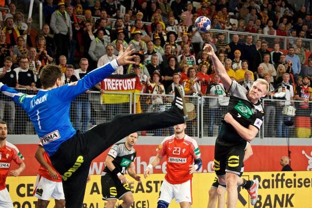 Handball Varazdin 21 01 2018 Championship men s men euro Championships second round Germany GER Denmark DAN Patrick Wiencek Germany no. 07 Niklas LANDIN Denmark TW no 01