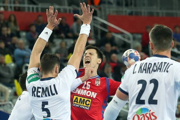 Handball, EM, Serbien - Frankreich European Handball Championship, Group I, 3rd round, Serbia - France 22.01.2018., Arena Zagreb, Zagreb, Croatia - 2018 European Men s Handball Championship, Group I, 3rd round, Serbia - France. Nemanja Zelenovic GoranxStanzl PIXSELL