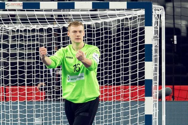 180122 Belarus Viachaslau malvakt Saldatsenka rejoices in handball game between Sweden and Russia during Handball CHAMPIONSHIPS on 22 January 2018 2018 in Zagreb  Copyright: LUDVIGxTHUNMAN BB180122LT024