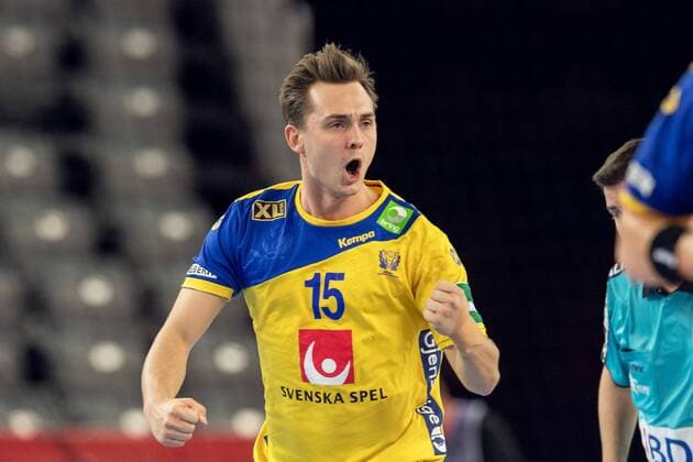 180122 Sweden s Hampus Wanne exults in the handball game between Sweden and Russia during Handball CHAMPIONSHIPS on 22 January 2018 2018 in Zagreb  Copyright: LUDVIGxTHUNMAN BB180122LT037