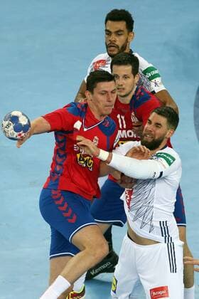 Handball, EM, Serbien - Frankreich European Handball Championship, Group I, 3rd round, Serbia - France 22.01.2018., Arena Zagreb, Zagreb, Croatia - 2018 European Men s Handball Championship, Group I, 3rd round, Serbia - France. Nemanja Obradovic, Luka Karabatic DaliborxUrukalovic PIXSELL