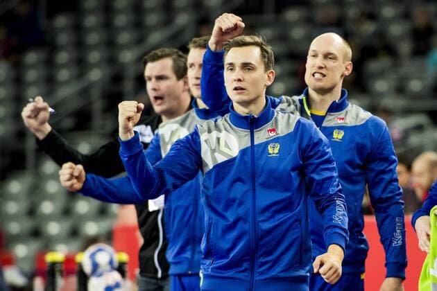 180122 Sweden s Hampus Wanne exults with teammates during the handball match between Sweden and Russia during Handball CHAMPIONSHIPS on 22 January 2018 2018 in Zagreb  Copyright: LUDVIGxTHUNMAN BB180122LT042