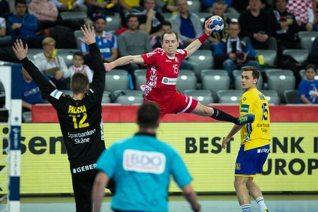Handball, EM, Schweden - Weißrussland RUTENKA Dzianis (Belarus - Bielorussie) HANDBALL : EHF EUROCroatie - Suede vs Bielorussie - 22 01 2018 THEOPHILELaurent Panoramic 
