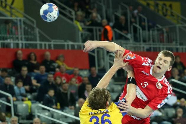 Handball, EM, Schweden - Weißrussland European Handball Championship, Group I, 3rd round, Sweden - Belarus 22.01.2018., Arena Zagreb, Zagreb, Croatia - 2018 European Men s Handball Championship, Group I, 3rd round, Sweden - Belarus. Uladzislau Kulesh GoranxStanzl PIXSELL