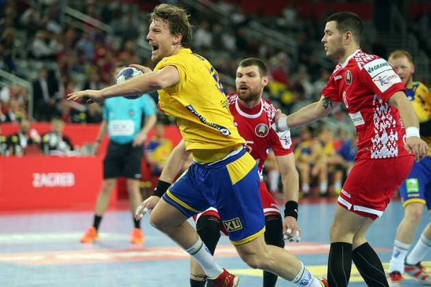 Handball, EM, Schweden - Weißrussland European Handball Championship, Group I, 3rd round, Sweden - Belarus 22.01.2018., Arena Zagreb, Zagreb, Croatia - 2018 European Men s Handball Championship, Group I, 3rd round, Sweden - Belarus. Jesper Nielsen DaliborxUrukalovic PIXSELL