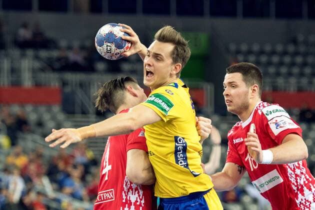 180122 Sweden s Hampus Wanne in handball game between Sweden and Russia during Handball CHAMPIONSHIPS on 22 January 2018 2018 in Zagreb  Copyright: LUDVIGxTHUNMAN BB180122LT059
