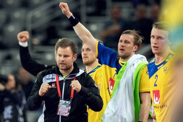 180122 Sweden s head coach Kristjan andresson exults in the handball game between Sweden and Russia during Handball CHAMPIONSHIPS on 22 January 2018 2018 in Zagreb  Copyright: LUDVIGxTHUNMAN BB180122LT065