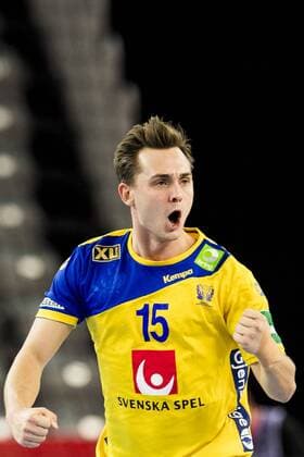 180122 Sweden s Hampus Wanne exults in the handball game between Sweden and Russia during Handball CHAMPIONSHIPS on 22 January 2018 2018 in Zagreb  Copyright: LUDVIGxTHUNMAN BB180122LT082