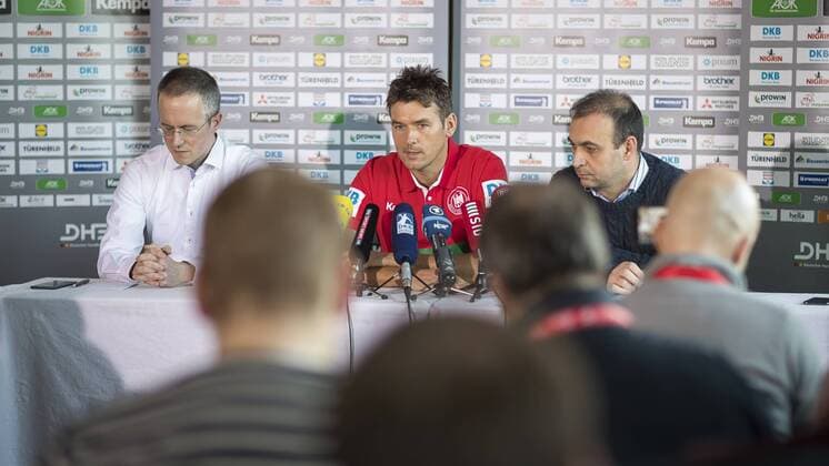 Tim Oliver Kalle round coach Christian Prokop and Bob Hanning at the press conference media appointment of the German national team handball EHF euro 2018 23 01 18 Varazdin-Varazdin Croatia Varazdin arena Copyright: xAgentur54Gradx xFelixxKoenigx