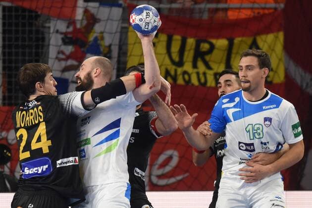European Handball Championship, Group II, 2nd round, Slovenia - Spain 23.01.2018., Arena Varazdin, Varazdin, Croatia - 2018 European Men s Handball Championship, Group II, 2nd round, Slovenia - Spain. Viran Morros de Argila, Vid Kavticnik, Darko Cingesar VjeranxZganec-Rogulja PIXSELL