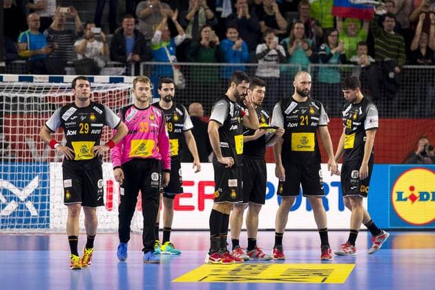 Aitor Arino Nr 29 Spain Gonzalo Perez de Vargas Nr 33 Spain Ferran sole Nr 49 Spain Alex Dujshebaev Nr 10 Spain of Joan Canellas Nr 21 Spain and Daniel Dujshebaev Nr 59 Spain after the defeat of Slovenia Spain round handball EHF euro 2018 23 01 18 Varazdin-Varazdin Croatia Varazdin arena Copyright: xAgentur54Gradx xFelixxKoenigx