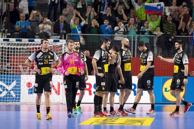 Aitor Arino Nr 29 Spain Gonzalo Perez de Vargas Nr 33 Spain Ferran sole Nr 49 Spain Alex Dujshebaev Nr 10 Spain of Joan Canellas Nr 21 Spain and Daniel Dujshebaev Nr 59 Spain after the defeat of Slovenia Spain round handball EHF euro 2018 23 01 18 Varazdin-Varazdin Croatia Varazdin arena Copyright: xAgentur54Gradx xFelixxKoenigx
