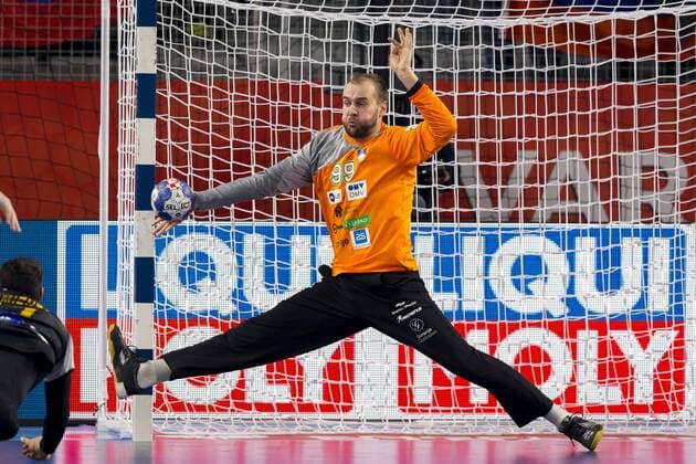 Urh Kastelic Nr 99 Slovenia parried a ball Slovenia Spain round handball EHF euro 2018 23 01 18 Varazdin-Varazdin Croatia Varazdin arena Copyright: xAgentur54Gradx xFelixxKoenigx