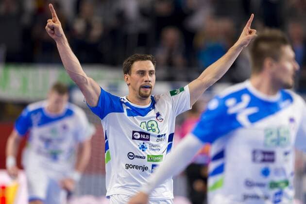 Blaz Blagotinsek Nr 3 Slovenia Darko Cingesar Nr 13 Slovenia and Marko Bezjak Nr 25 Slovenia enjoy a gate Slovenia Spain round handball EHF euro 2018 23 01 18 Varazdin-Varazdin Croatia Varazdin arena Copyright: xAgentur54Gradx xFelixxKoenigx