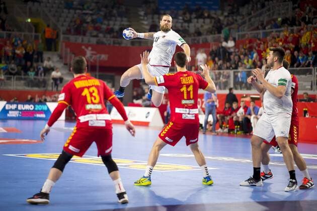 Pavel Horak Nr 13 Czech Republic against Filip Mirkulovski Nr 13 Macedonia and Filip Valley ski Nr 11 Macedonia Macedonia Czech Republic round handball EHF euro 2018 23 01 18 Varazdin-Varazdin Croatia Varazdin arena Copyright: xAgentur54Gradx xFelixxKoenigx