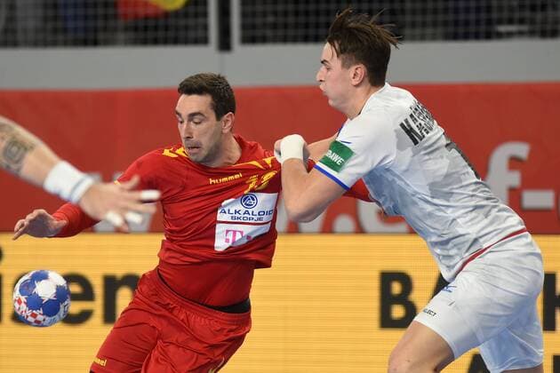 European Handball Championship, Group II, 2nd round, FYR Macedonia - Czech Republic 23.01.2018., Arena Varazdin, Varazdin, Croatia - 2018 European Men s Handball Championship, Group II, 2nd round, FYR Macedonia - Czech Republic. Filip Mirkulovski, Stanislav Kasparek.  VjeranxZganec-Rogulja PIXSELL
